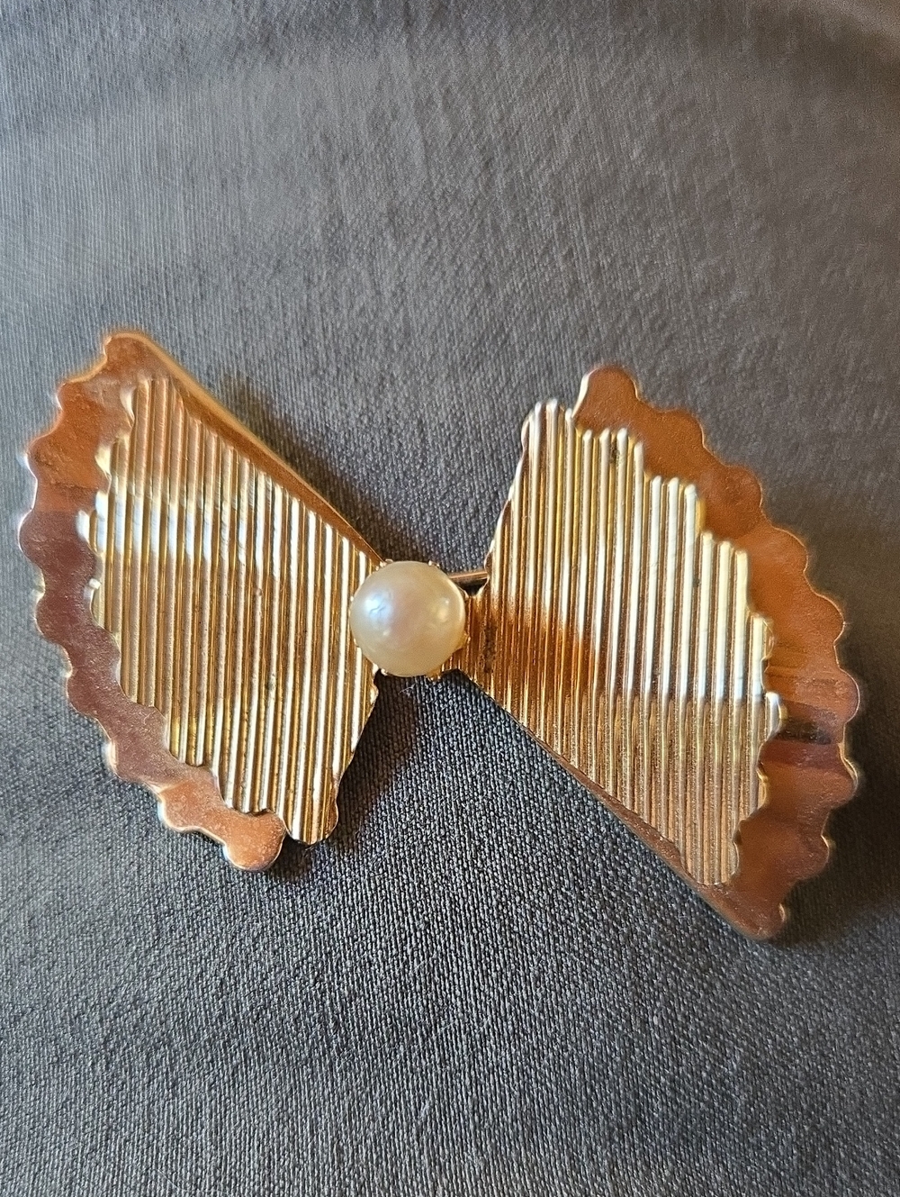 Gold Bow Pearl Accent Brooch - Women Accessories